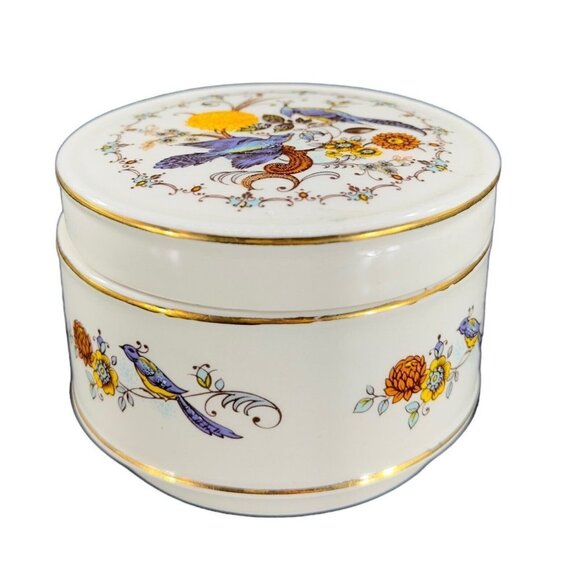 Sadler Fine Porcelain Trinket Box Jewelry Storage Box With Blue Birds England - Picture 1 of 16